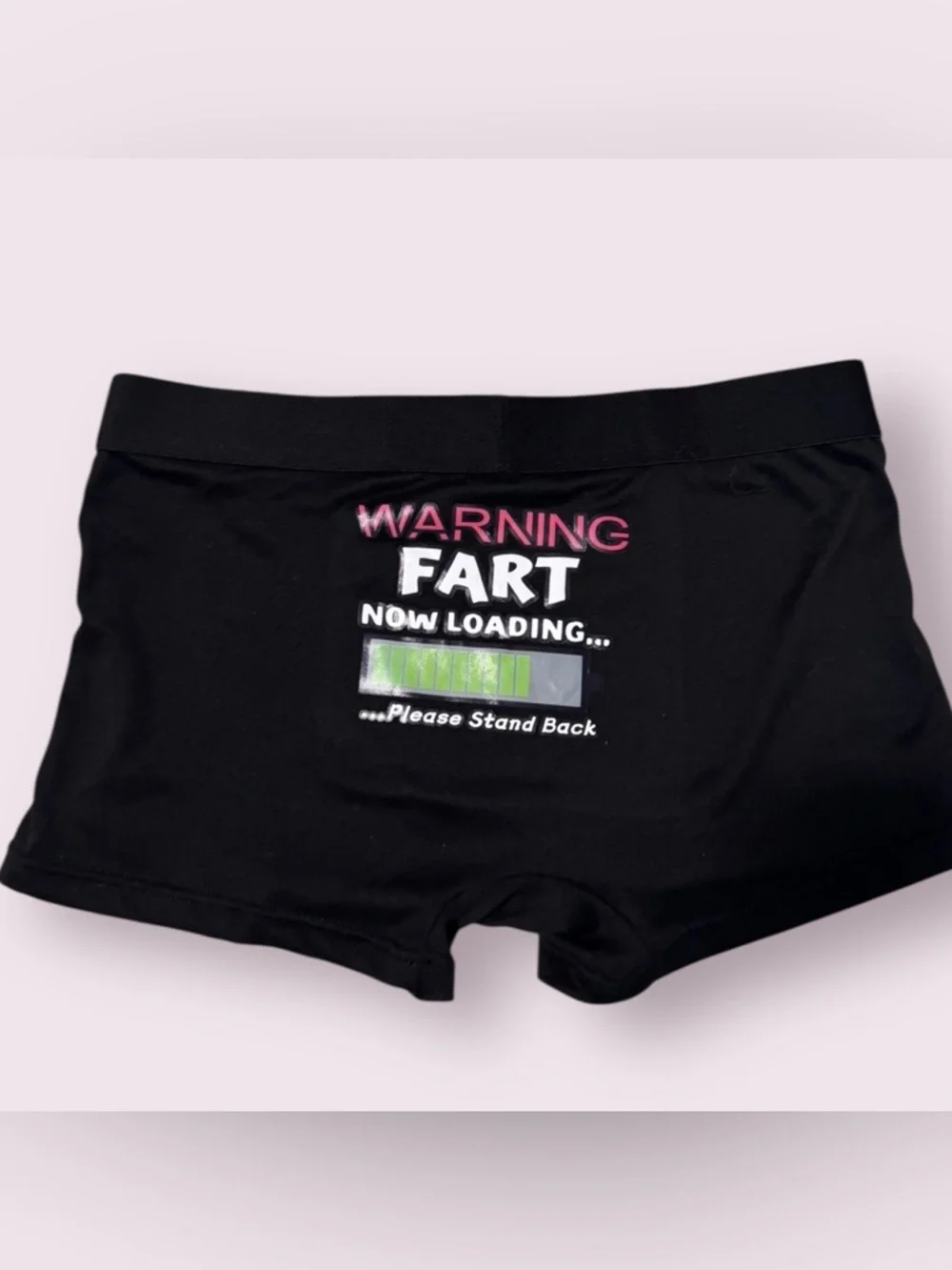Men’s Boxer Briefs Graphic “Warning Fart Loading” Black Stretch NWOT